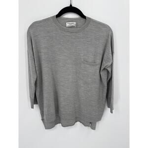 Frame Le Crew Gray Cashmere Wool Blend Crewneck Sweater Uneven Hem Size Small